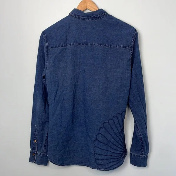 Jack And Jones Originals Indigo Denim Button-Up Shirt Embroidered Slim Fit Sz M - Picture 11 of 12